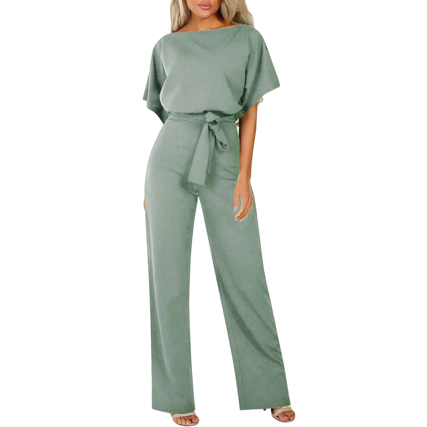 7-Color Fashion Lace-Up Button Short-Sleeved Women'S Jumpsuit