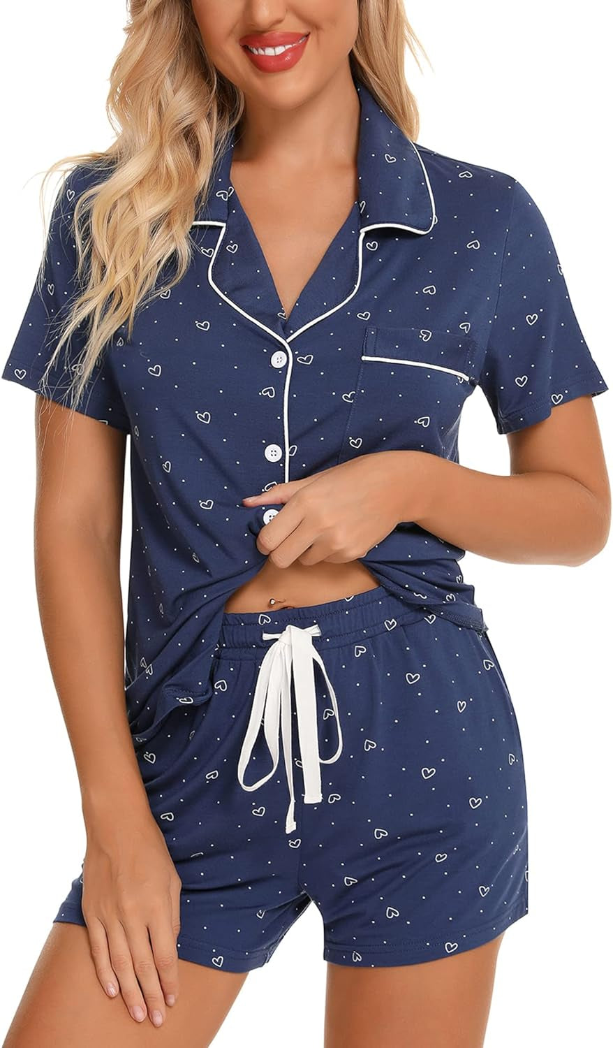 Ladies Pajamas Set for Women Short Sleeve Button down Pj Sets | Viscose,Modal,Wedding,Bridal Party,Knit,Cute,Lounge,Lightweight,Nursing,Maternity,Postpartum,Breastfeeding,Labor,Holidays